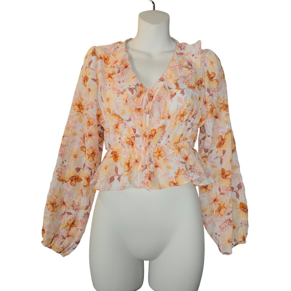 Liberty Love Womens XS Floral Crop Top Flowy Boho Cottagecore Festival Y2K